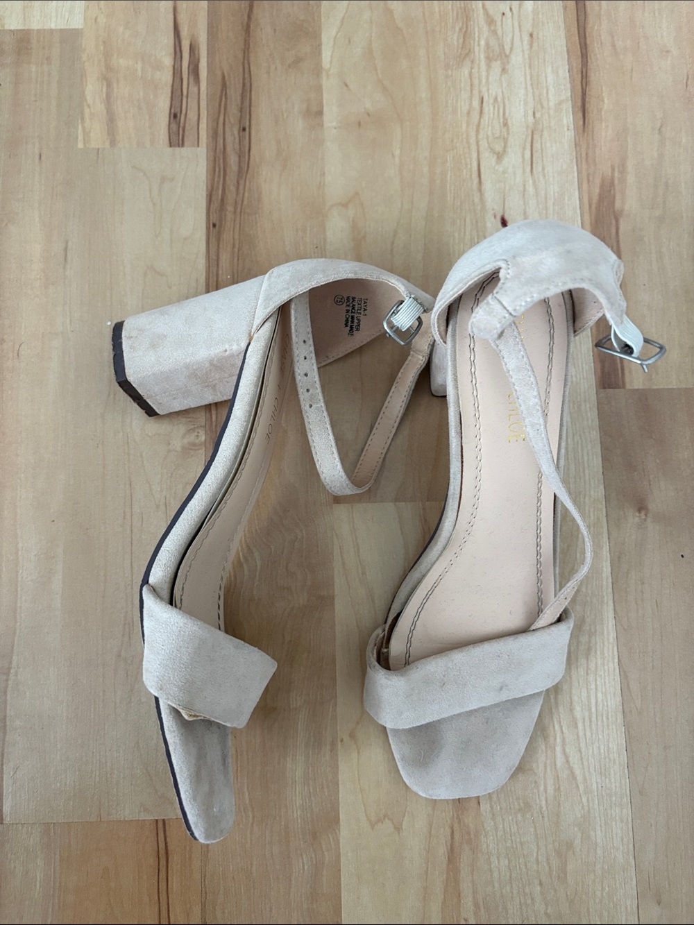 Chase + Chloe Nude Suede Block Heel Sandals with Ankle Strap